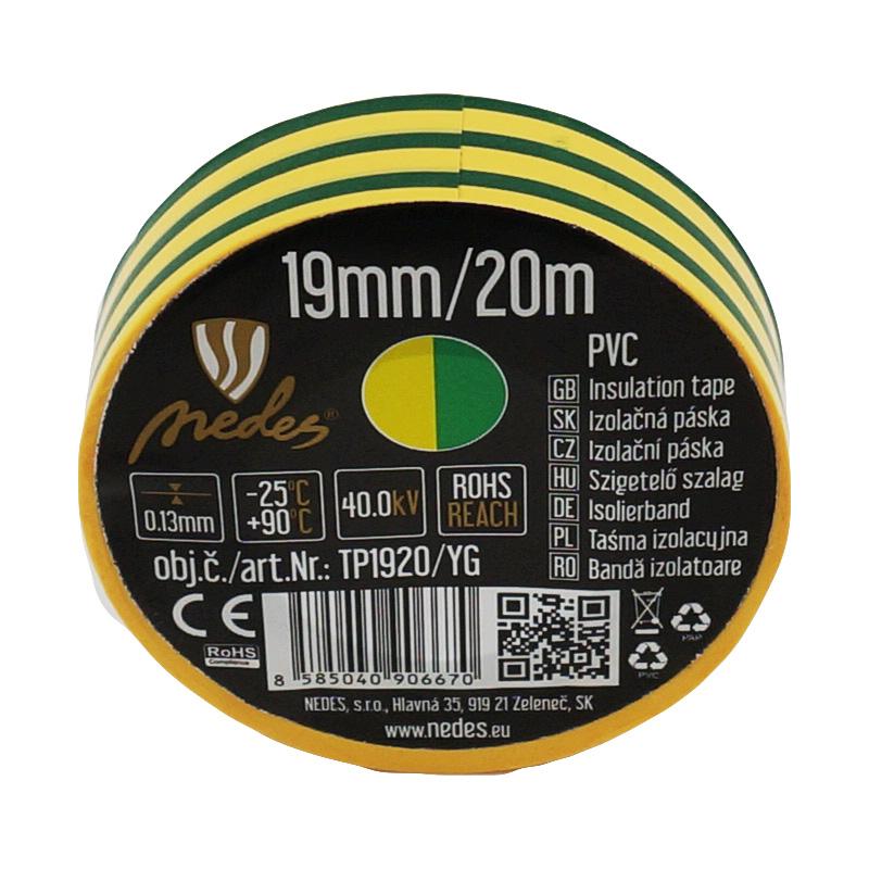 Insulation tape 19mm/20m yellow/green -TP1920/YG