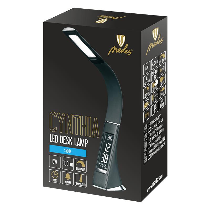 LED desk lamp CYNTHIA 6W dimming +clock, thermometer - DL3202/B
