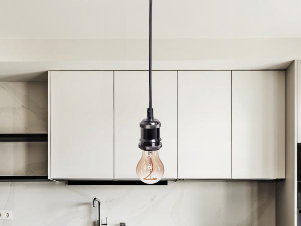 Hanging light E27 / 1m / chrome / glossy black - BH622B