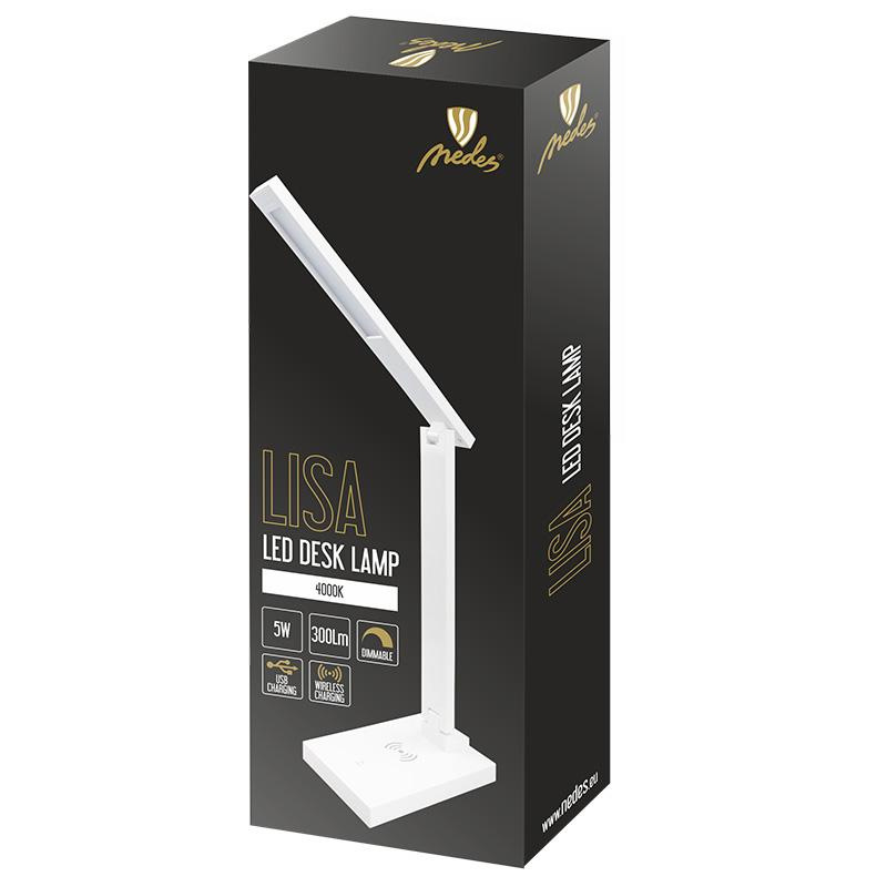 LED table lamp LISA 5W dimmable with wireless charger and USB - DL1202/W 5