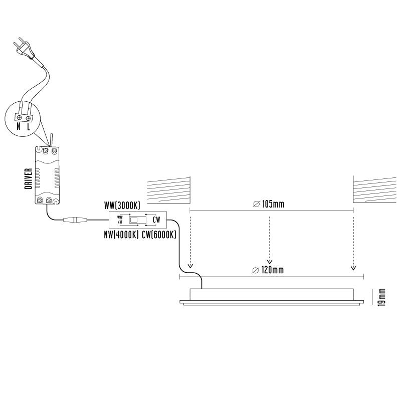 LED recessed panel 6W / PR / SMD / 3000K - 4000K - 6000K / WH - LPL131