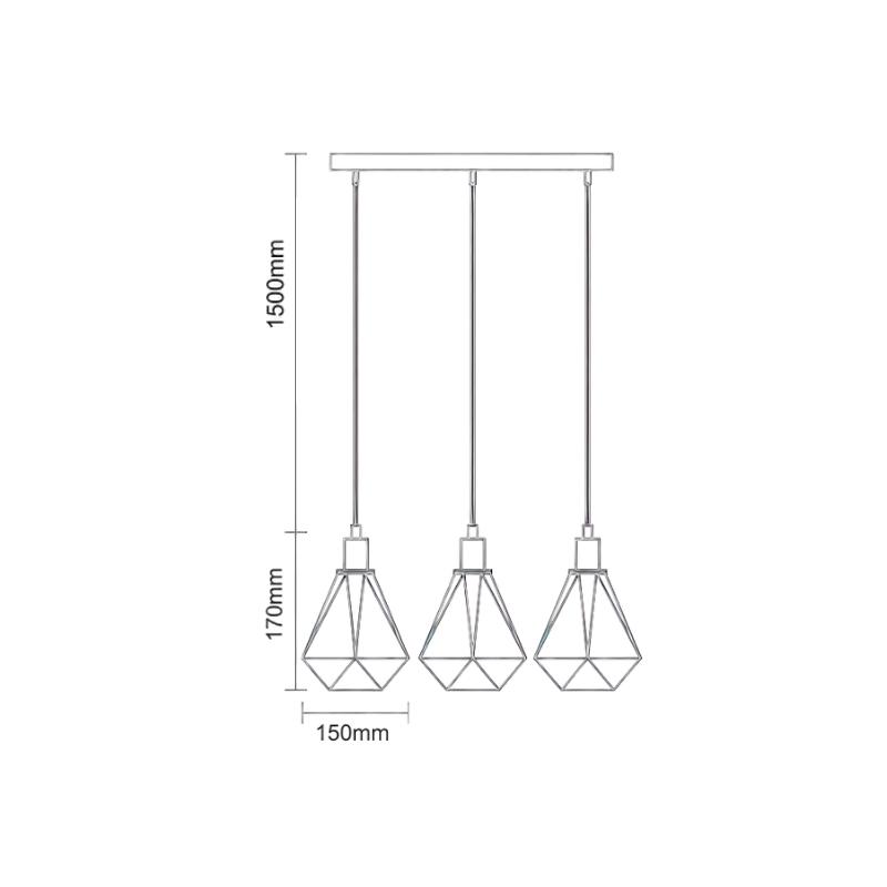 Metal hanging light 3 x E27 - ME0012-3