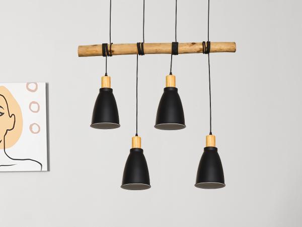 Metal hanging light with wood 4 x E27 - ME0013-3