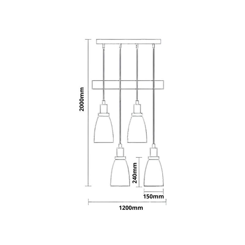 Metal hanging light with wood 4 x E27 - ME0013-3