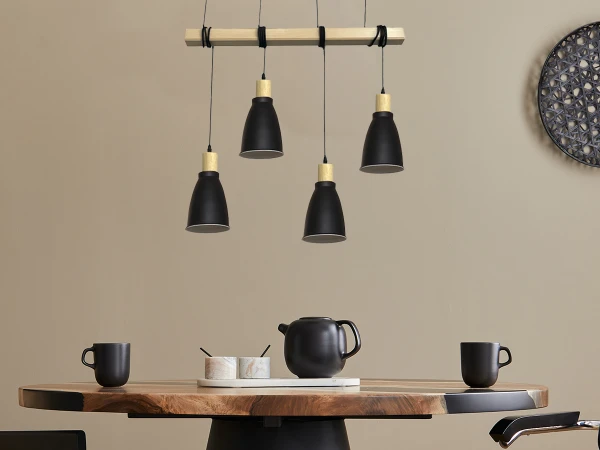 Metal hanging light with wood 4 x E27 - ME0013-3