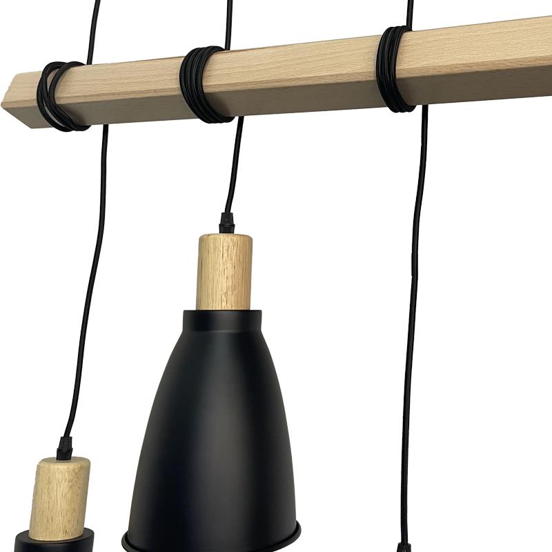 Metal hanging light with wood 4 x E27 - ME0013-3