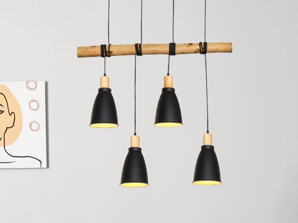 Metal hanging light with wood 4 x E27 - ME0013-3 1