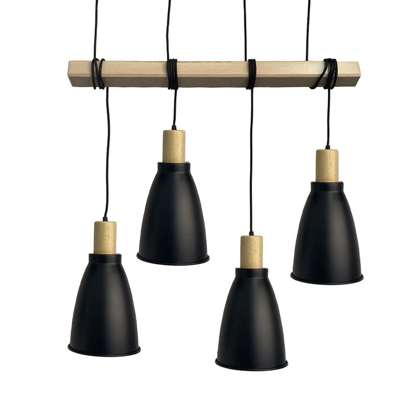 Metal hanging light with wood 4 x E27 - ME0013-3