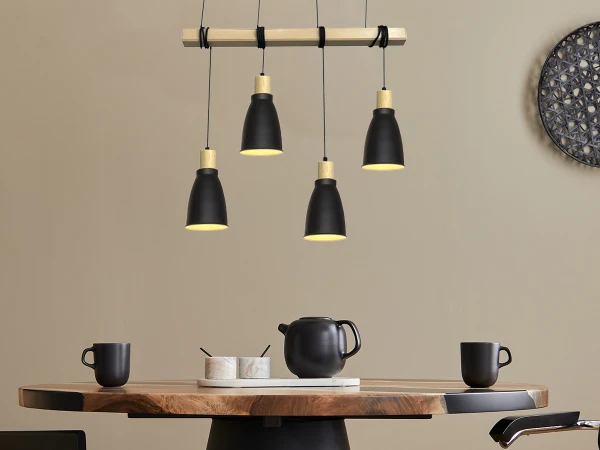 Metal hanging light with wood 4 x E27 - ME0013-3 1