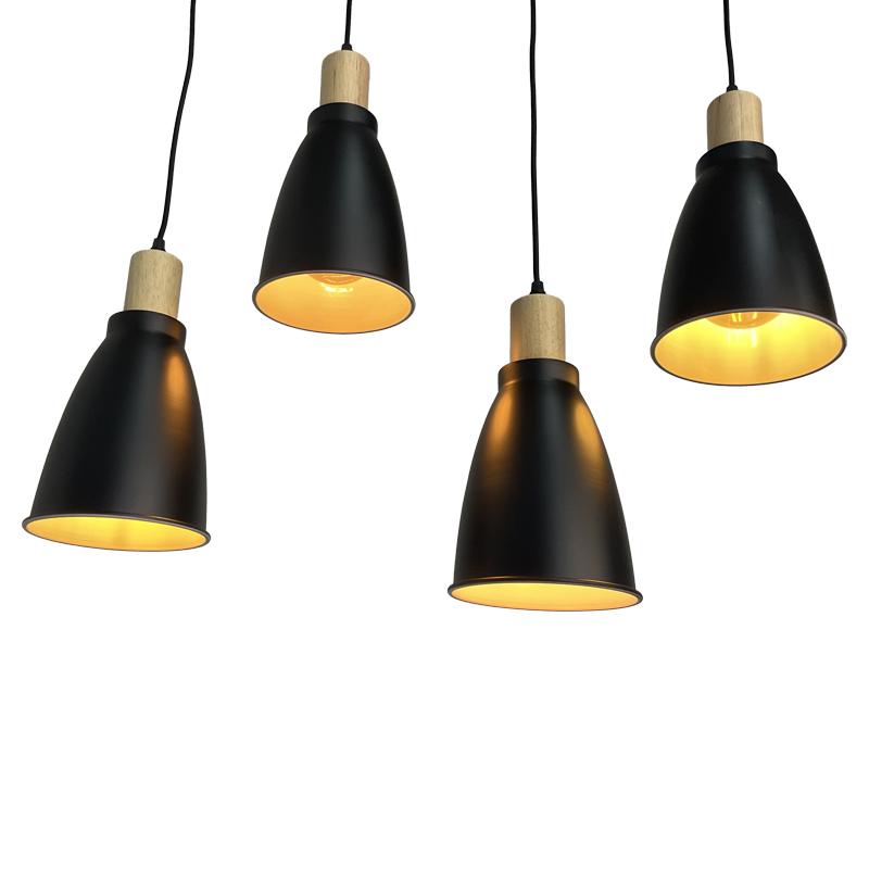 Metal hanging light with wood 4 x E27 - ME0013-3