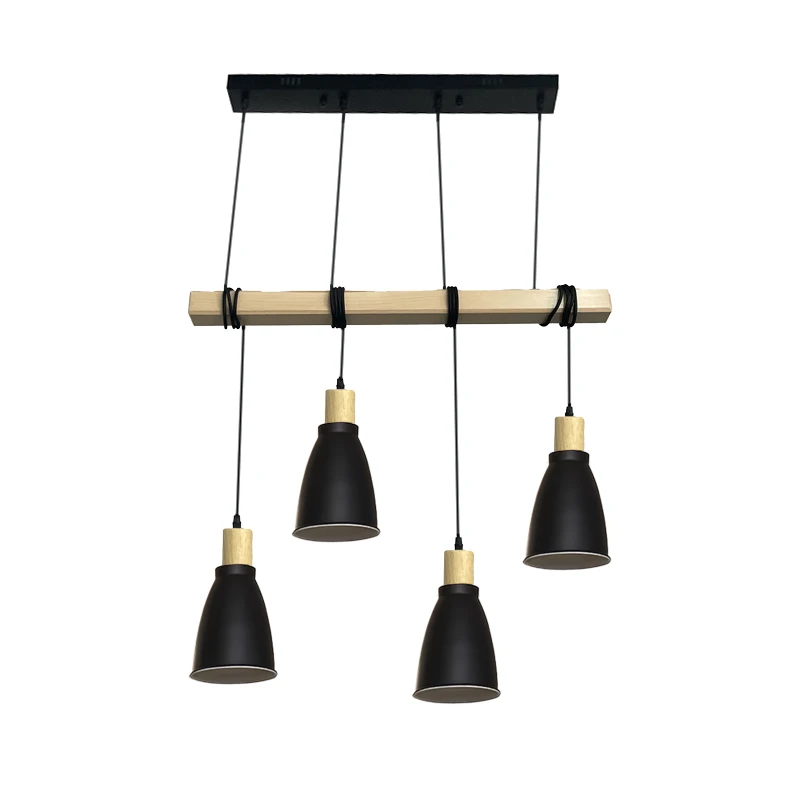 Metal hanging light with wood 4 x E27 - ME0013-3 5