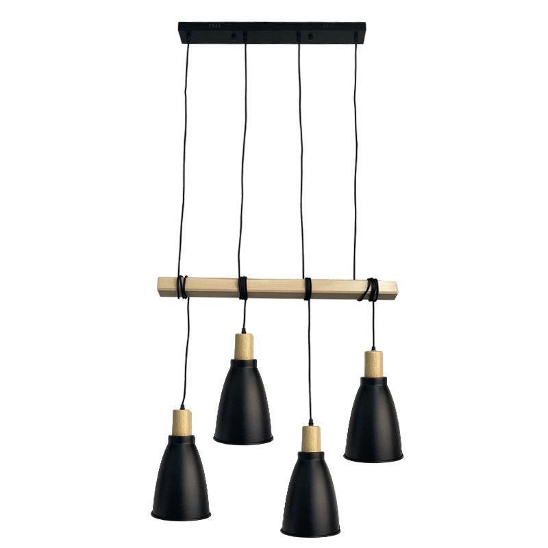 Metal hanging light with wood 4 x E27 - ME0013-3