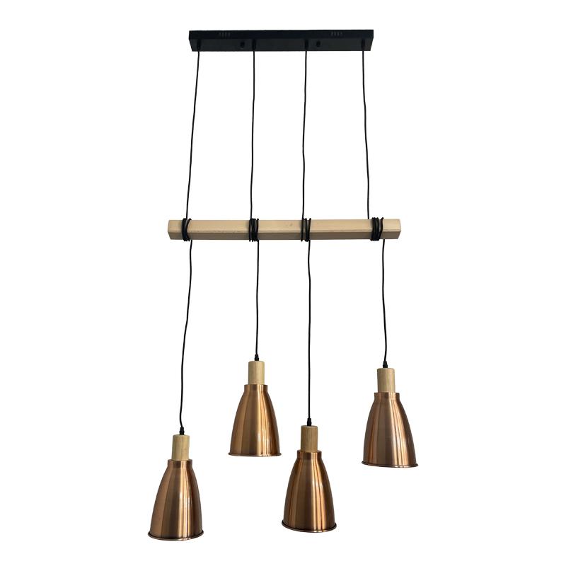 Metal hanging light with wood 4 x E27 - ME0413-4/B