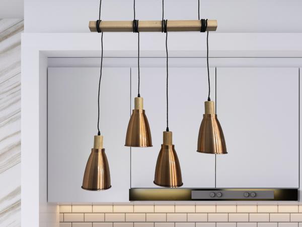 Metal hanging light with wood 4 x E27 - ME0413-4/B