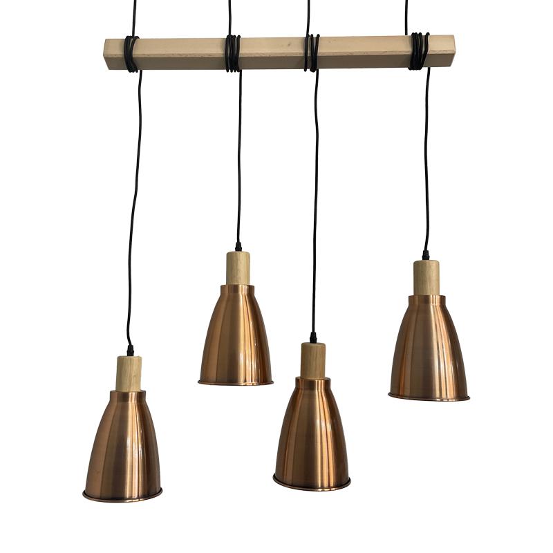 Metal hanging light with wood 4 x E27 - ME0413-4/B