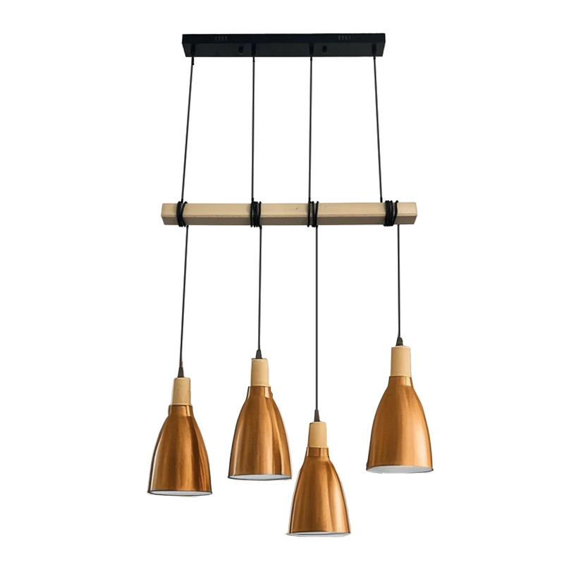Metal hanging light with wood 4 x E27 - ME0413-4/B 5
