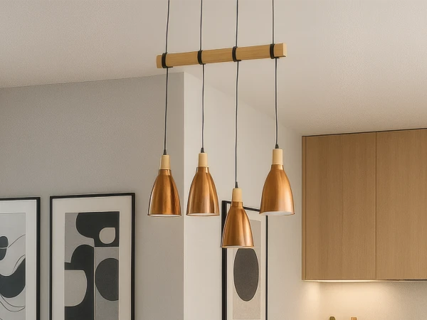 Metal hanging light with wood 4 x E27 - ME0413-4/B