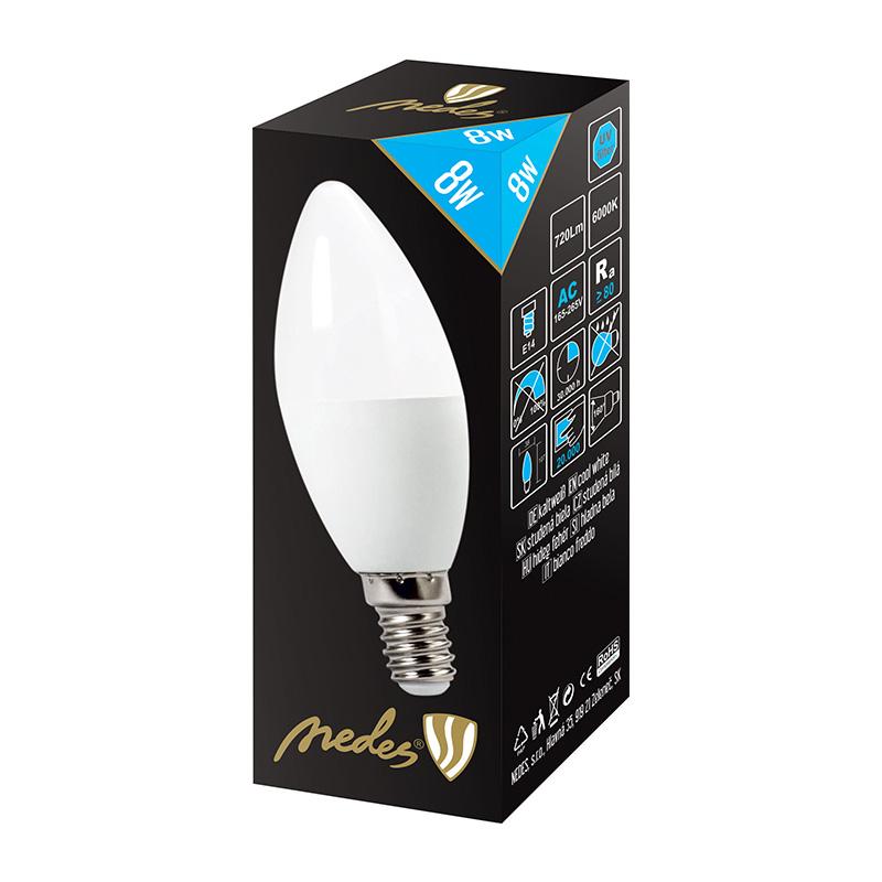 LED bulb 8W - C37 / E14 / SMD / 6500K - ZLS704